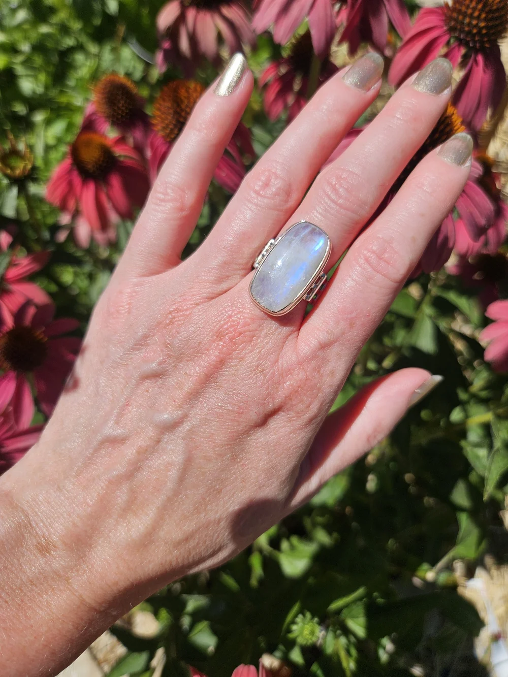 Modern Moonstone Sterling Silver Statement Ring  Size 7 1/2